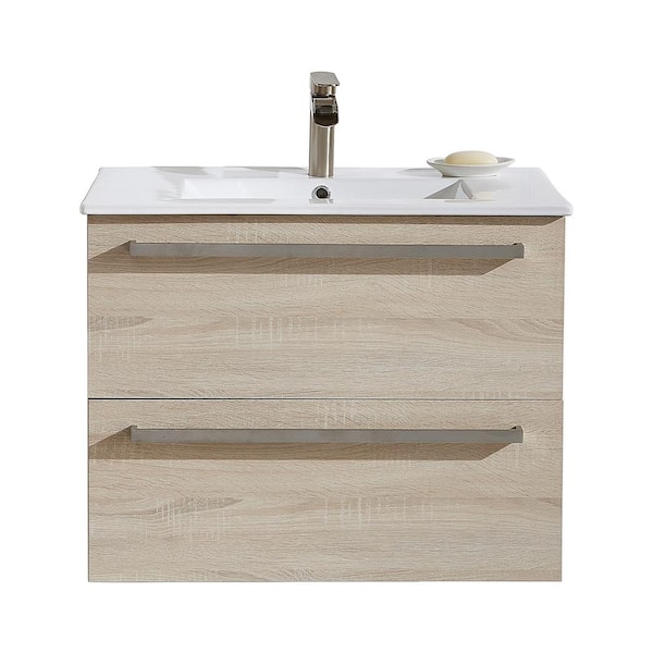 VC CUCINE 30 in.W X 18 in.D x 24 in.H Floating Bathroom Vanity in Light Gray with White Ceramic Top with Single White Sink