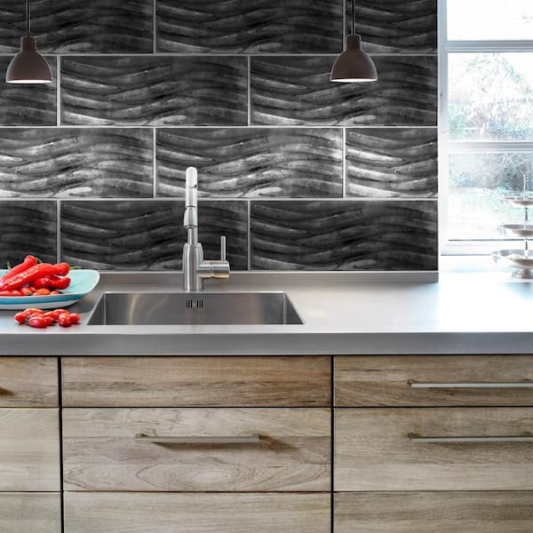 Beenmerg boekje Raad PRIVATE BRAND UNBRANDED Silver Foil Waves 8 in. x 24 in. Subway Gloss Glass  Wall Tile (8 sq. ft./Case) 99751 - The Home Depot