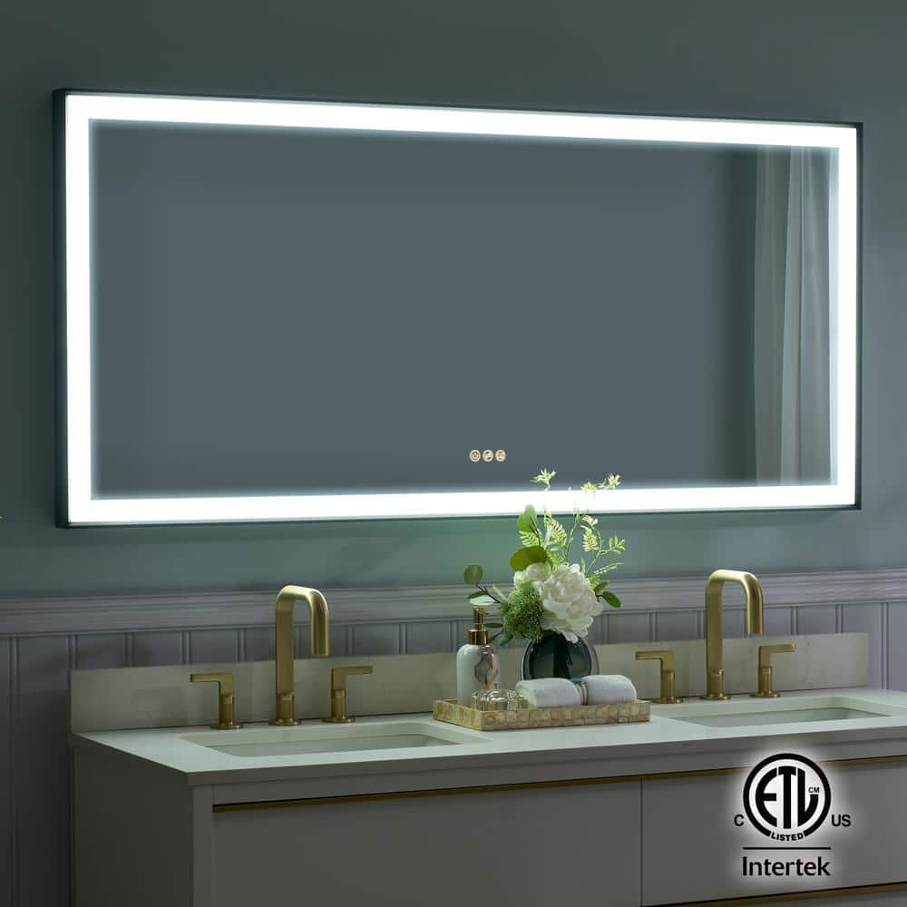 60 in. W x 28 in. H Large Rectangular Heavy Duty Framed Wall LED Bathroom Vanity Mirror with Light in Black, Defog, Plug price history on PriceWatchPro