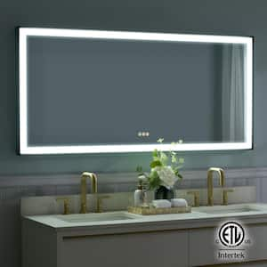 60 in. W x 28 in. H Large Rectangular Heavy Duty Framed Wall LED Bathroom Vanity Mirror with Light in Black, Defog, Plug