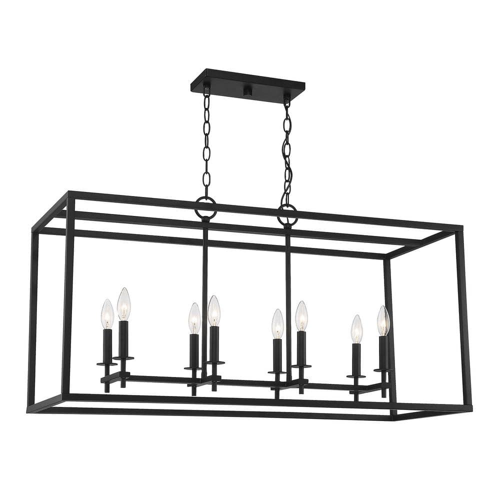 Matte Black 8-Light Outdoor Linear Chandelier by Meridian