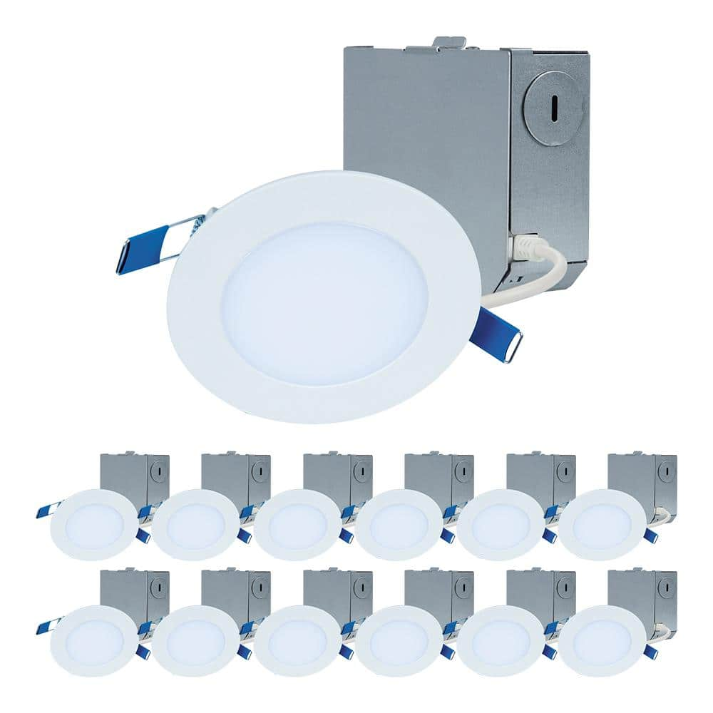 HALO HLBE 4 in. Ultra-Thin Downlight 3000K Fixed CCT New Construction/Remodel Integrated LED Recessed Light Kit 12PK