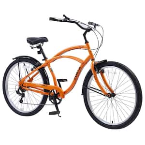 26 in. 7 Speed Bicycles, Beach Cruiser Bike in Orange