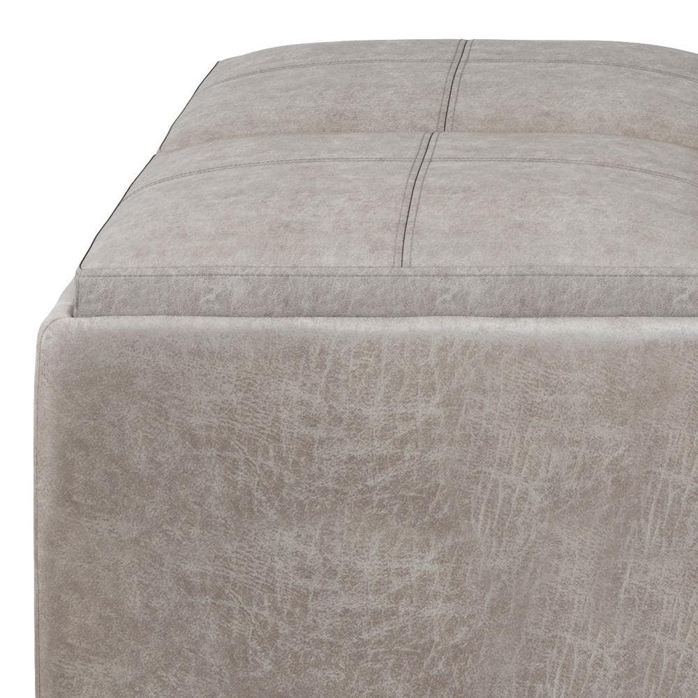 Avalon Distressed Grey Taupe Faux Leather Storage Ottoman