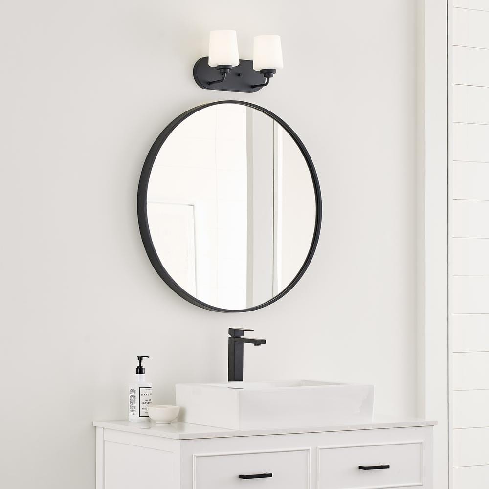 Windom 2-Light Midnight Black Dimmable Vanity Light with Etched Opal Glass