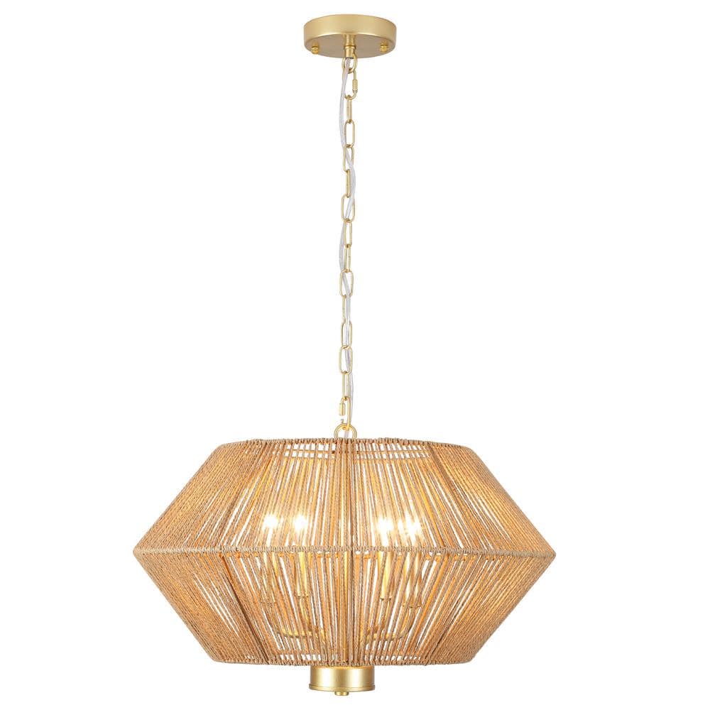 4-Light Gold Drum Hanging Linear Chandelier Lighting with Paper Rattan Shaded for Kitchen Island price history on PriceWatchPro