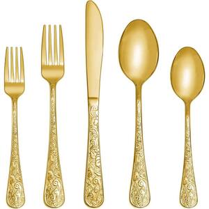20-Pieces Flatware Gold Stainless Steel Modern Embossed Cutlery Set Utensils