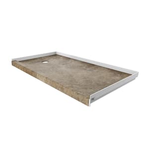 32 in. x 60 in. Single Threshold Shower Base with Left Hand Drain in Mocha Travertine