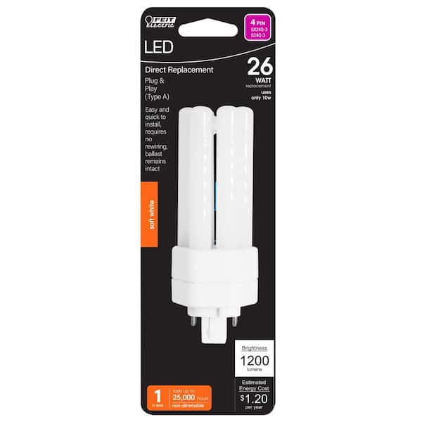 26-Watt Equivalent PL TriTube CFLNI 4-Pin Plug-In GX24Q-3 Base CFL Replacement LED Light Bulb, Soft White 2700K (6-Pack)
