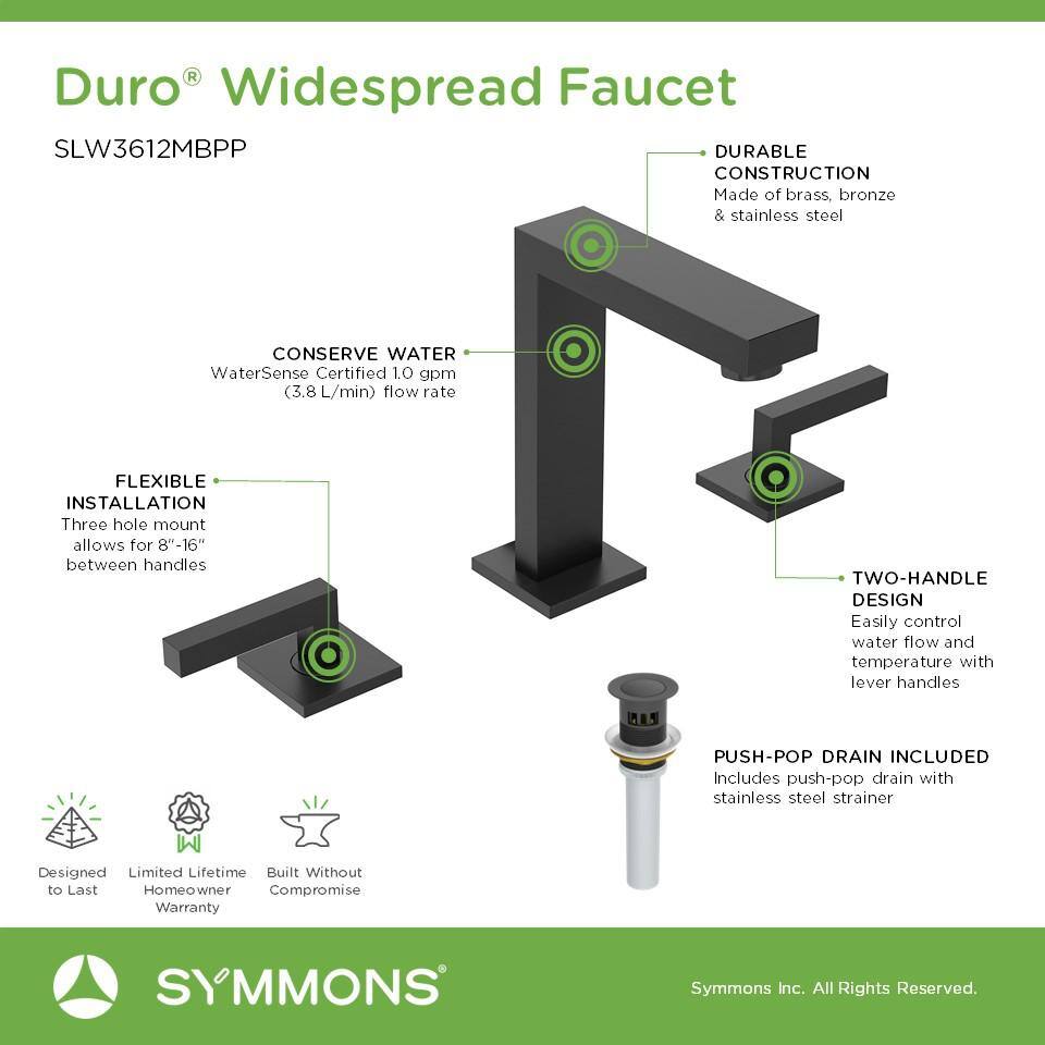 Matte Black Modern Widespread Bathroom Faucet with Push Pop Drain