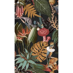 Black Tropical Soiree Print Non-Woven Non-Pasted Textured Wallpaper 57 Sq. Ft.