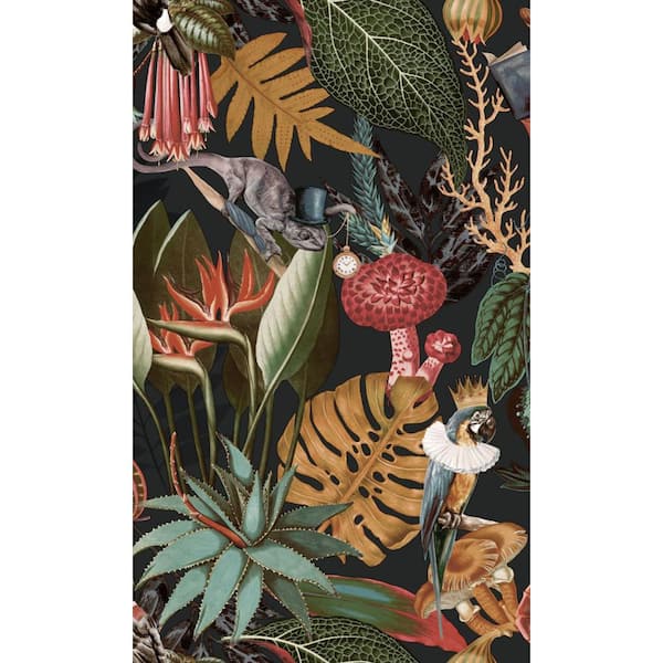 Walls Republic Black Tropical Soiree Print Non-Woven Non-Pasted Textured Wallpaper 57 Sq. Ft.