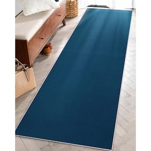 Blue 2 ft. 7 in. x 9 ft. 6 in. Runner Flat-Weave Plain Solid Modern Area Rug