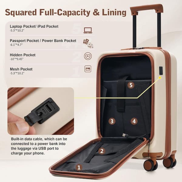 LIVACA 5-Piece Brown ABS Plastic Hardside Expandable Luggage Set