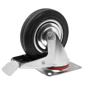 6 in. 330 lbs. Capacity Rubber Roller-Bearing Swivel Plate Caster with Brake
