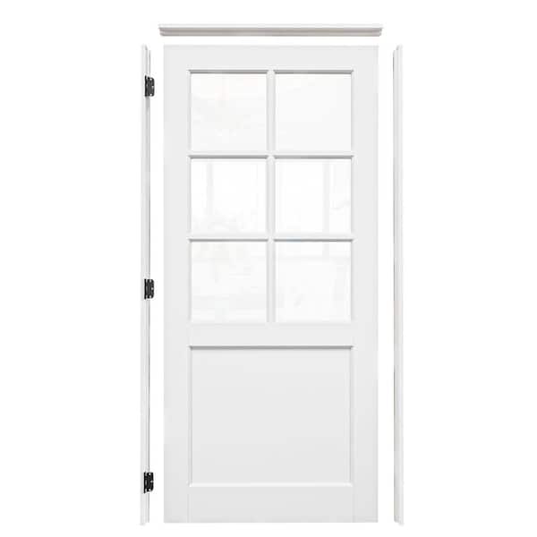 ARK DESIGN 36 in. x 80 in. 6-Lite Clear Glass Right-Handed White Solid Core MDF Door Kit with Quick Assemble Jamb