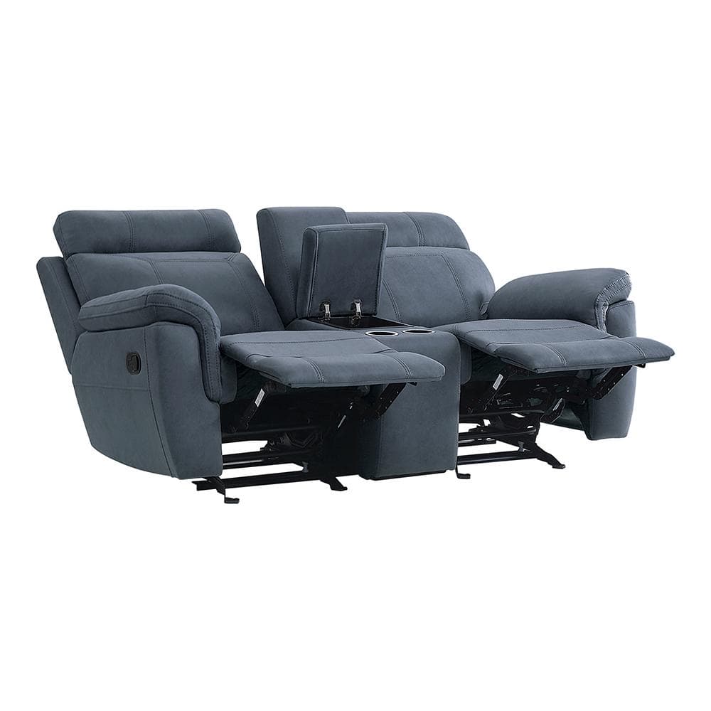 Clifton Blue Microfiber Reclining Loveseat with Cup Holders