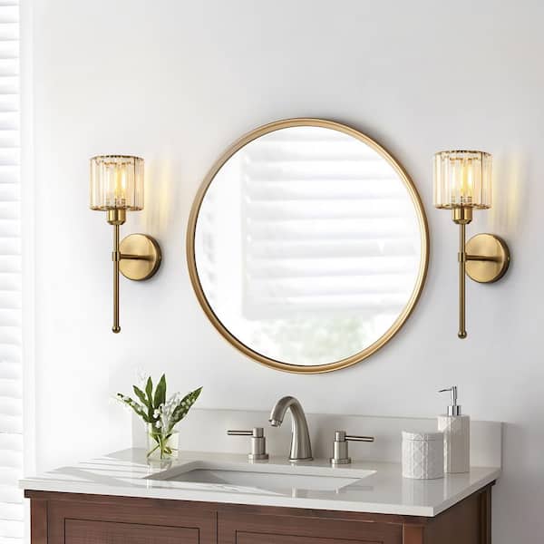 GoYeel 5.12 Inches 1-Light Gold Modern Clear Crystal Wall Sconces (Set of 2)