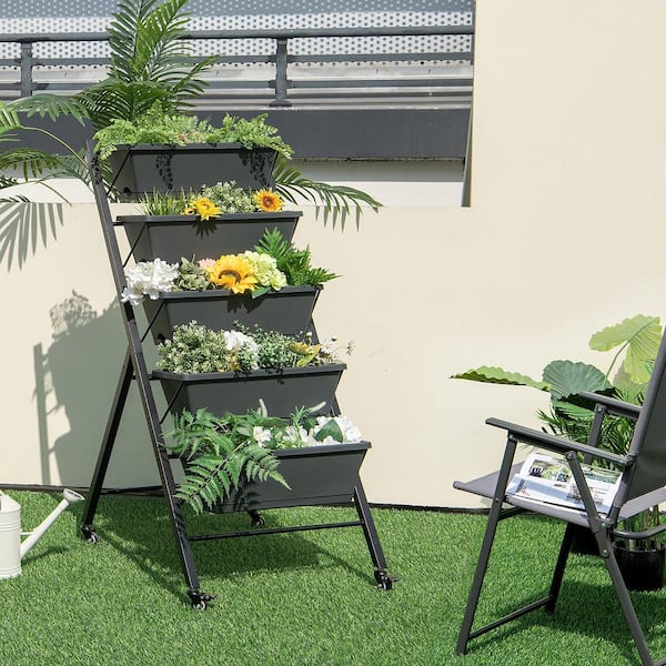 5-Tier Vertical Raised Garden Bed Elevated Planter with Wheels & Container Boxes