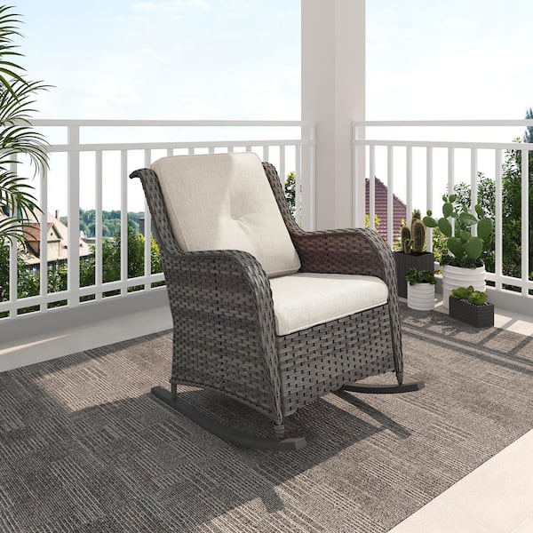 INMITOM Wicker Outdoor Rocking Chair Lounge Chair Patio with Cushion