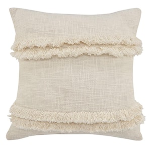Beverly Cream Fringed Solid Soft Poly-fill 20 in. x 20 in. Throw Pillow