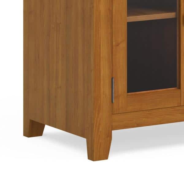Transitional Solid Pine TV Stand in Light Golden Brown with Storage