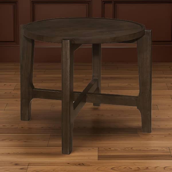 Benjara 26.25 in. Brown Round Wood End Table with Cross Beam Legs