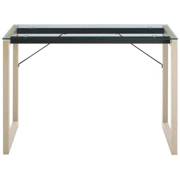 MODWAY 44 in. Rectangular Natural/Clear Writing Desk with Glass Top