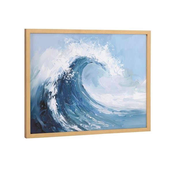 Kate and Laurel Gallery Abstract Painterly Coastal Ocean Wave by The Creative Bunch Studio Gold Framed Art Print 16 in. x 12 in.