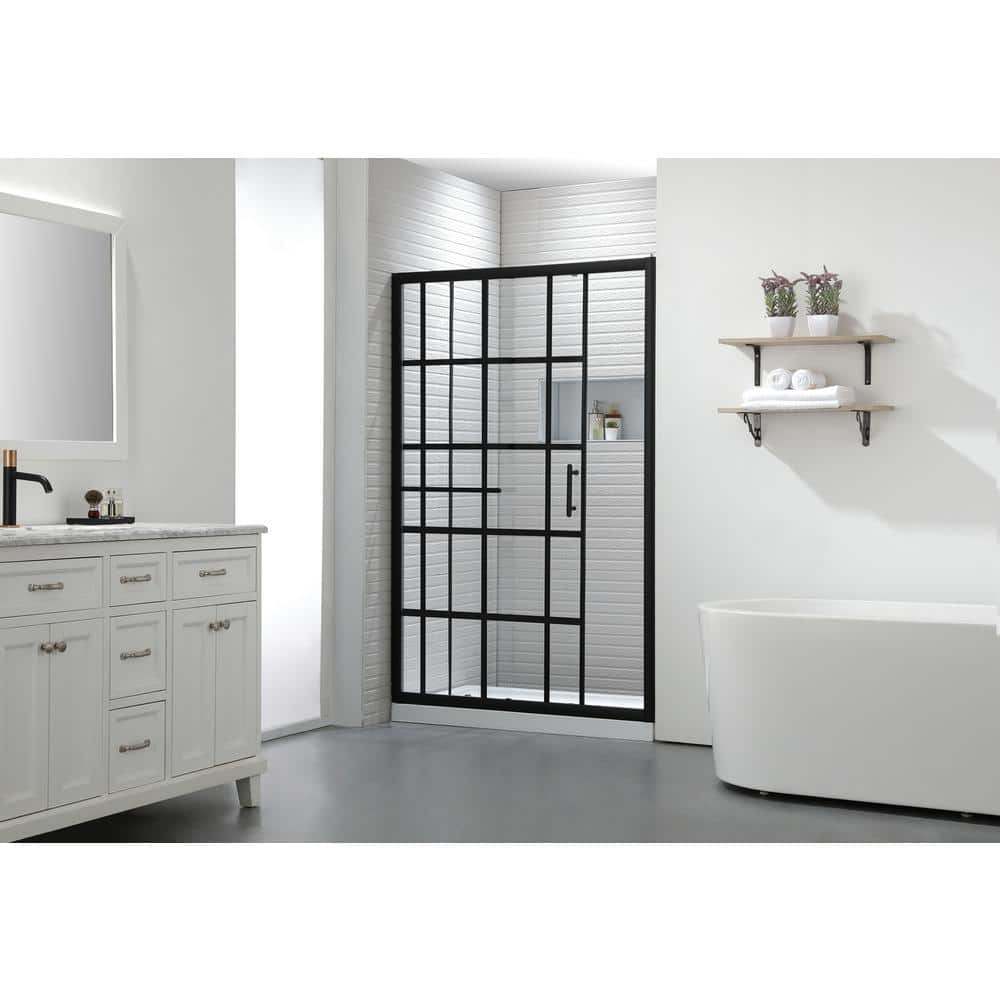 FELYL 48" x 72" Black Framed Sliding Shower Door with Clear Glass