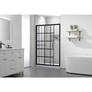 Bath Door 48 in.W x 72 in.H Frame Shower Door in Black Matte Aluminium with Clear and Tempered Glass