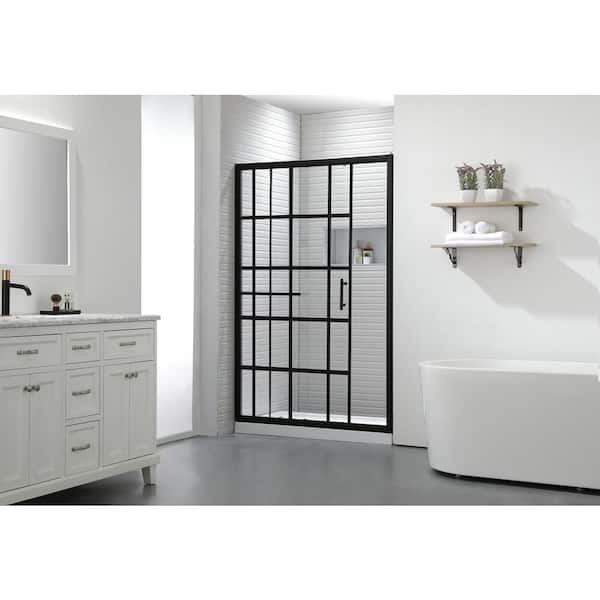 FELYL Bath Door 48 in.W x 72 in.H Frame Shower Door in Black Matte Aluminium with Clear and Tempered Glass