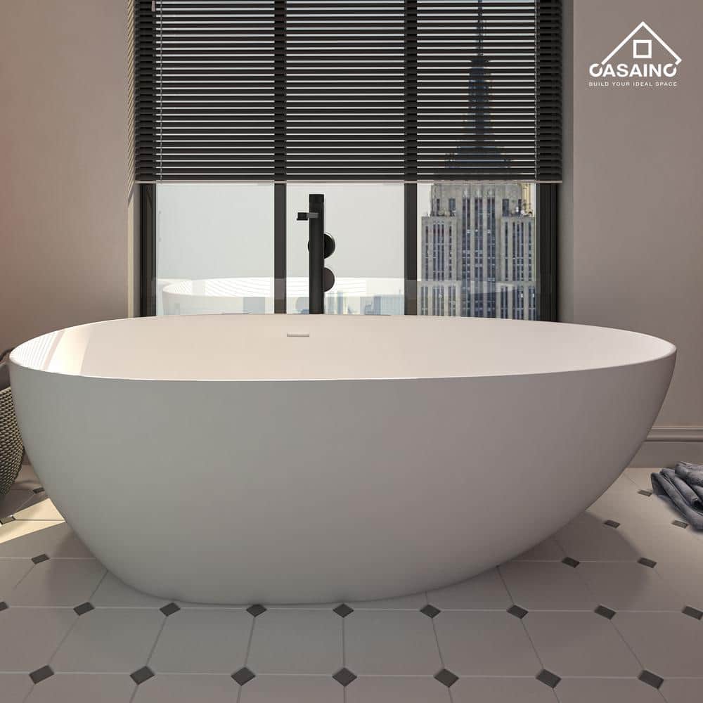 71'' White Acrylic Oval Freestanding Soaking Bathtub