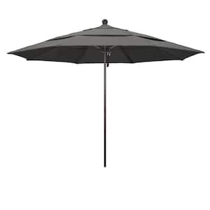11 ft. Bronze Aluminum Commercial Market Patio Umbrella with Fiberglass Ribs and Pulley Lift in Charcoal Sunbrella