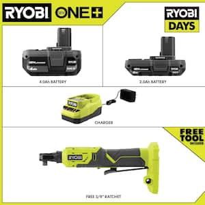 ONE+ 18V Lithium-Ion 4.0 Ah Battery, 2.0 Ah Battery, and Charger Kit with FREE ONE+ Cordless 3/8 in. Ratchet