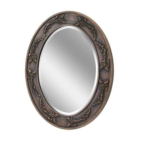 Deco Mirror 29 in. x 23 in. Classic Scroll Oval Mirror in Bronze