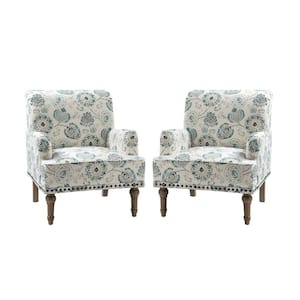 Latina Medallio Floral Patterns Armchair with Nailhead Trim and Turned Solid Wood Legs Set of 2