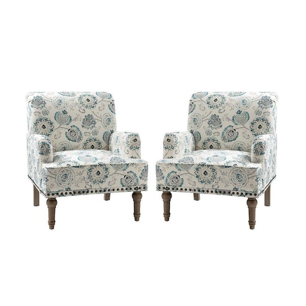 JAYDEN CREATION Latina Medallio Floral Patterns Armchair with Nailhead Trim and Turned Solid Wood Legs Set of 2