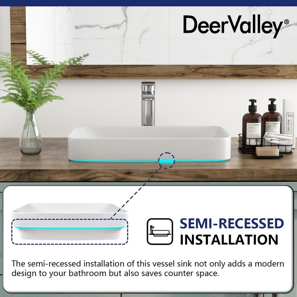 DeerValley 19'' White Ceramic Rectangular Above-Counter Vessel Sink