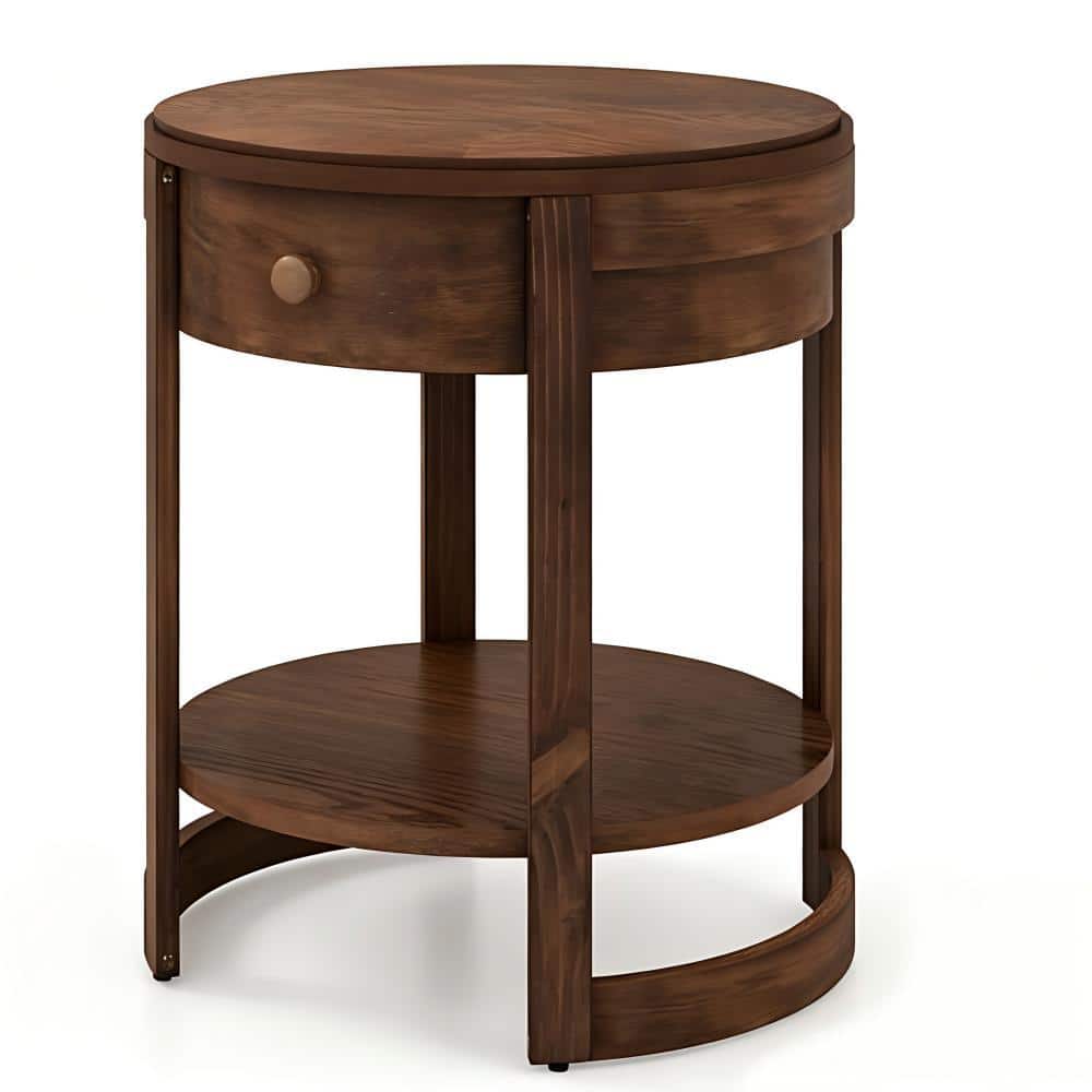 2-Tier Round End Table Mid Century Modern Nightstand with Drawer and Shelf price history on PriceWatchPro