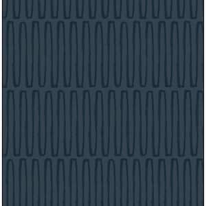 Lars Navy Retro Wave Paper Glossy Non-Pasted Wallpaper Roll