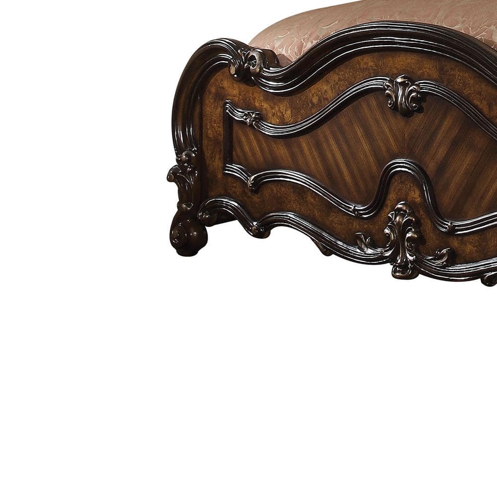 Versailles Cherry Oak Queen Bed with Upholstered Headboard