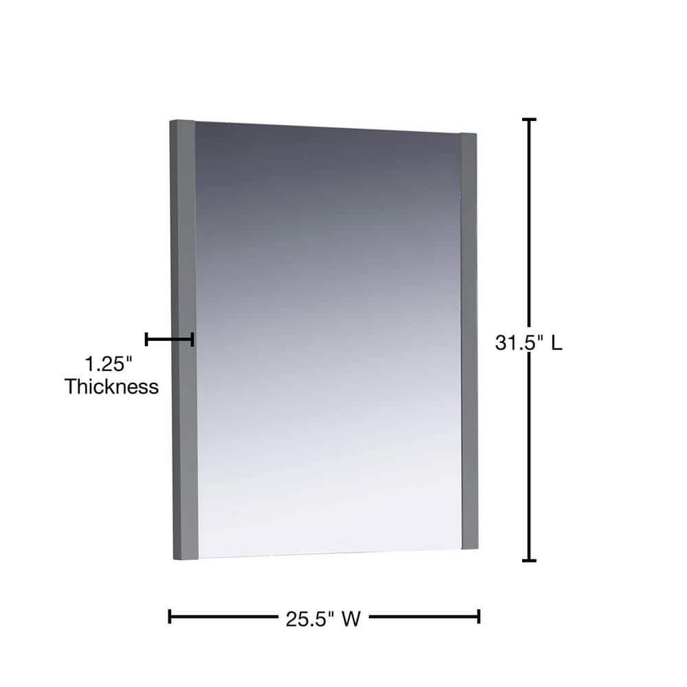 Sleek 25.5" x 31.5" Modern Gray Wood Frameless Bathroom Vanity Mirror