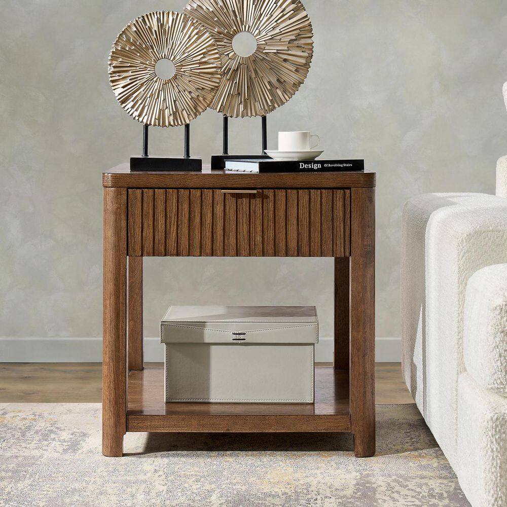 Yoshua 23.75 in. Black Rectangle Wood End Table with Fluted Surface - thumbnail 10