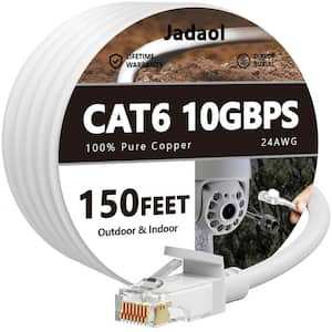 150 ft. Heavy-Duty Outdoor Cat 6 Unshielded Gold Plated Round Ethernet Cable - White