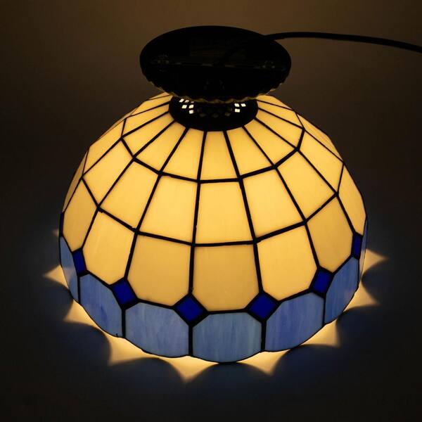 ネイビーカラーの素敵なランプ・USA OUKANING 11.81 in. 1-Light White and Blue Retro Semi-Flush Mount