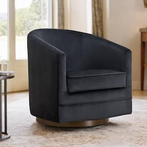 Godfrey Black Fabric Swivel Arm Chair Modern Accent Chair with Removable Cushion for Living Room and Bed Room