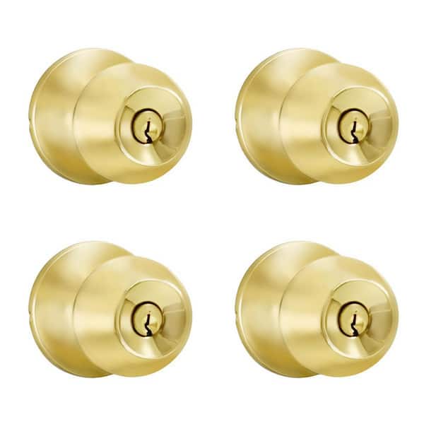 Premier Lock Polished Brass Entry Door Knob with 8 KW1 Keys Keyed Alike (4-Pack)