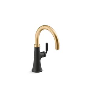 Tone Swing Spout Bar Faucet in Matte Black with Moderne Brass