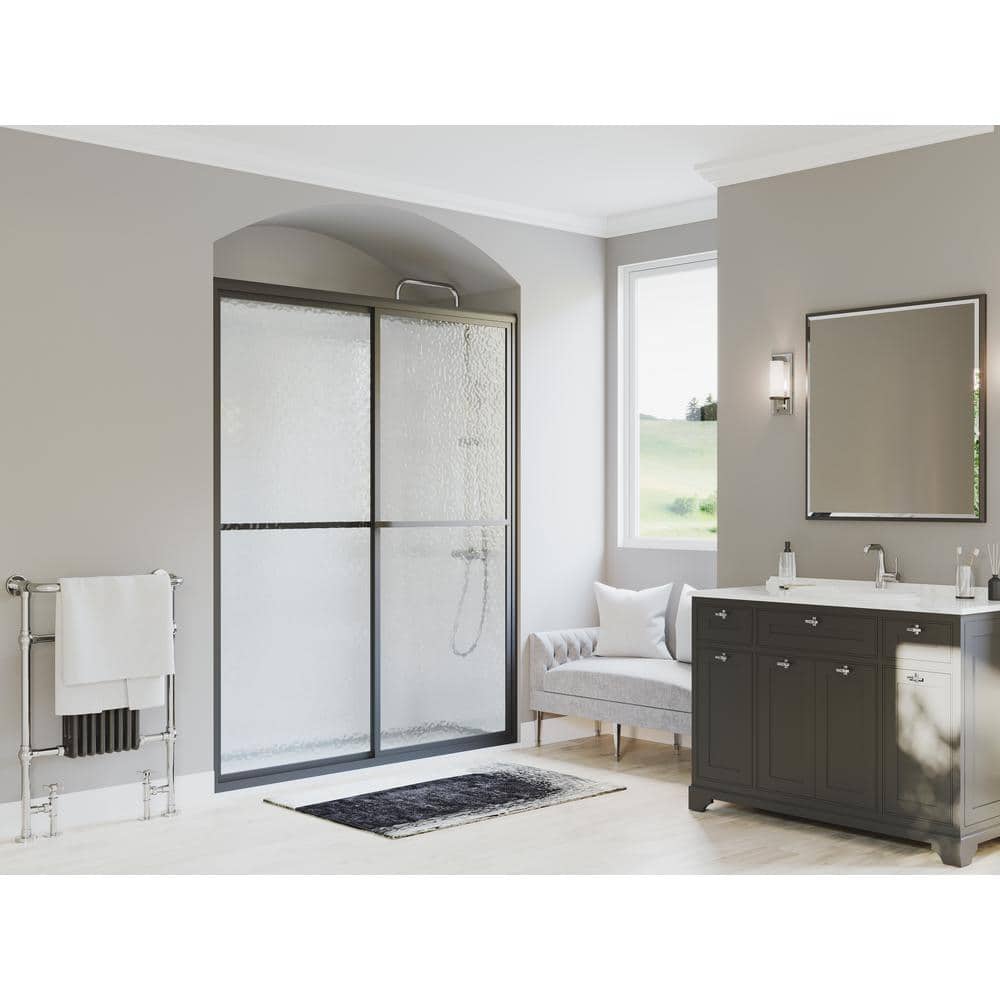 Paragon 44 in. to 45.5 in. x 70 in. Framed Sliding Shower Door with Towel Bar in Matte Black and Obscure Glass price history on PriceWatchPro